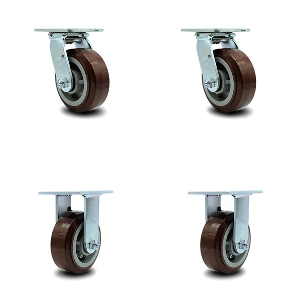 5 Inch Polyurethane Caster Set with Ball Bearing 2 Swivel 2 Rigid